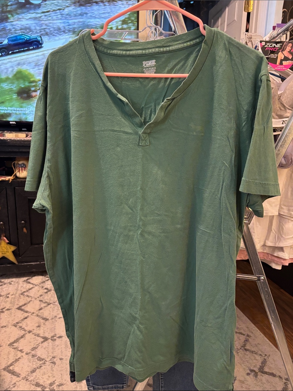 PINK Victoria's Secret Green Short-Sleeve V-Neck Tee